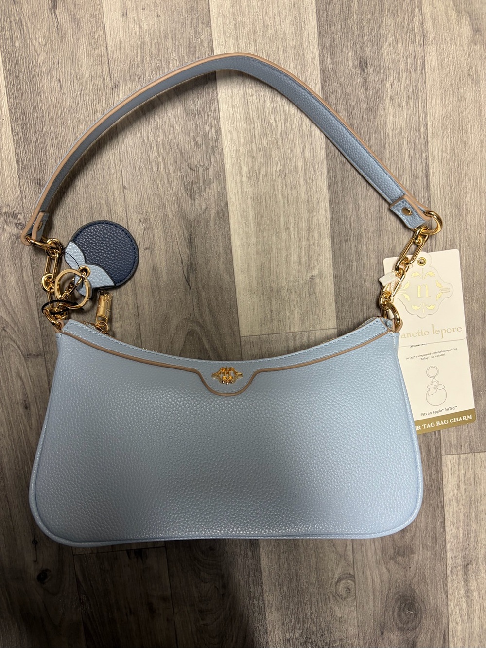 Nanette Lepore Pale Blue Pebbled Leather Shoulder Bag with Gold Hardware